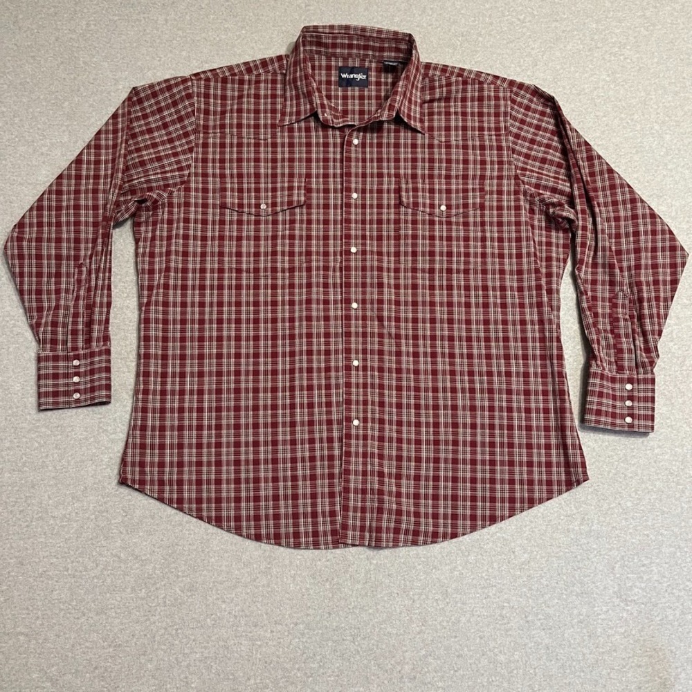 Wrangler Shirt Mens 2XL Maroon Long Sleeve Pearl Snap Wrinkle Resistant Western